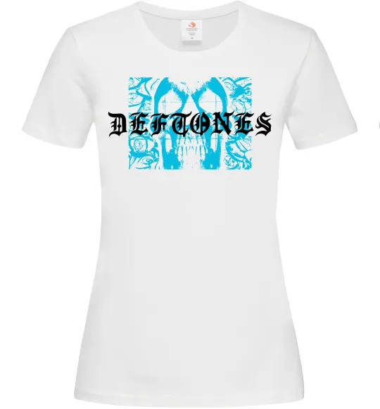 Женская футболка Deftones blue skull Белый фото