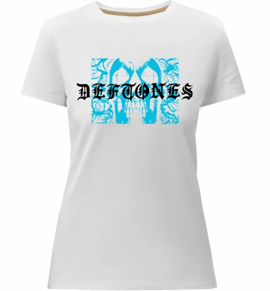 Жіноча преміум футболка Deftones blue skull Білий фото