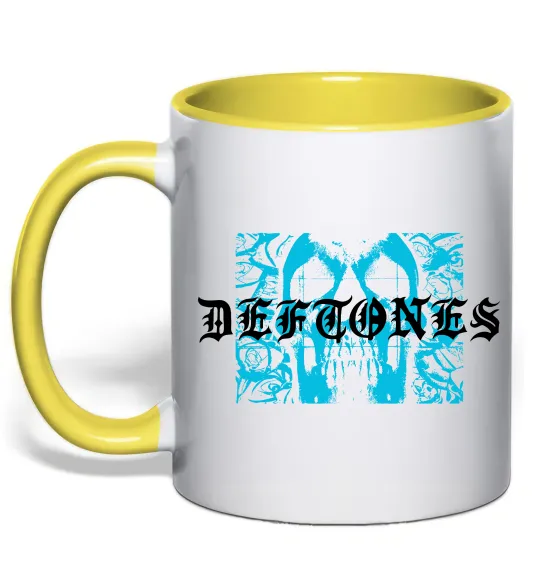 Чашка с цветной ручкой Deftones blue skull Солнечно желтый фото