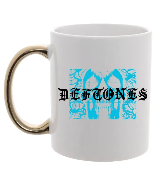 Чашка с цветной ручкой Deftones blue skull Золото фото