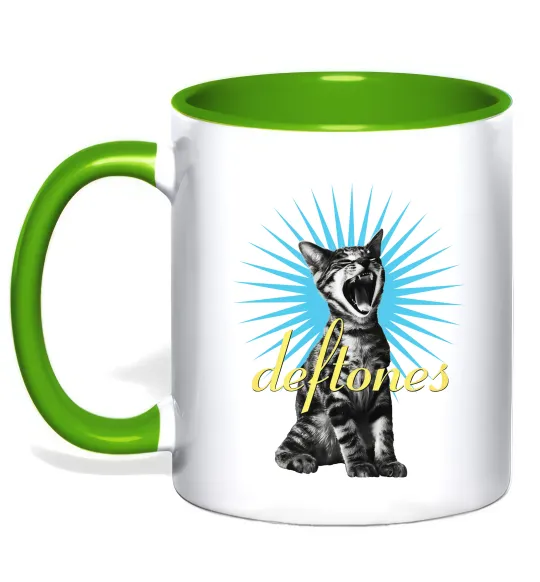 Чашка з кольоровою ручкою Deftones Cat Лаймовий фото