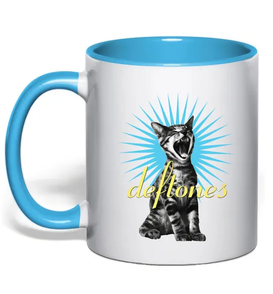 Чашка с цветной ручкой Deftones Cat Голубой фото