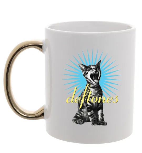 Чашка с цветной ручкой Deftones Cat Золото фото