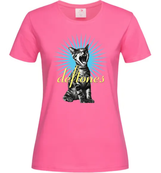 Жіноча футболка Deftones Cat Яскраво-рожевий фото