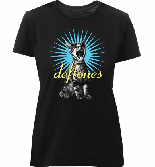 Жіноча преміум футболка Deftones Cat Чорний фото