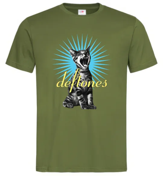 Мужская футболка Deftones Cat Оливковый фото