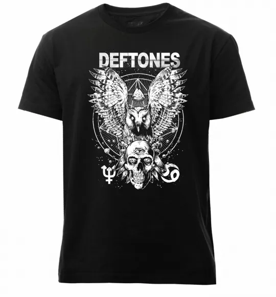 Мужская премиум футболка Deftones owl Черный фото