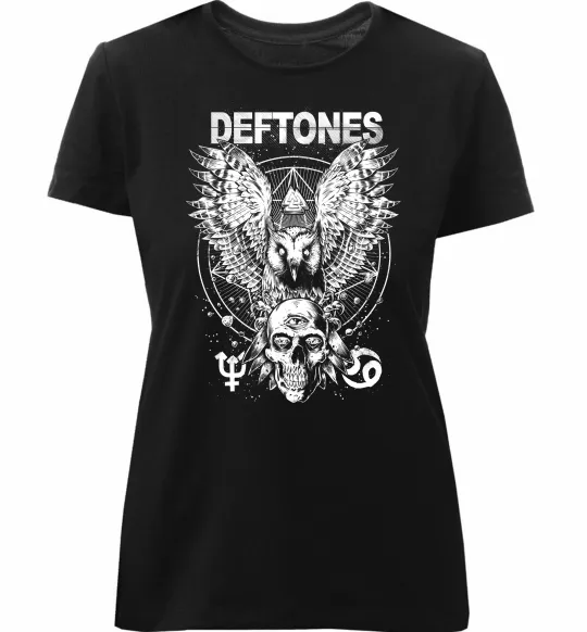 Женская премиум футболка Deftones owl Черный фото