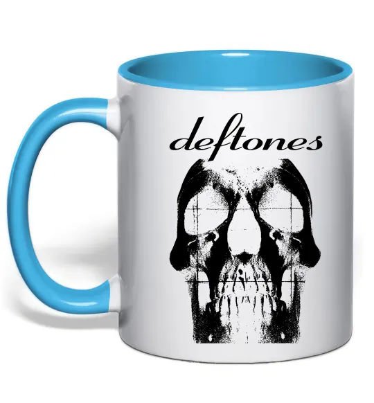 Чашка с цветной ручкой Deftones skull Голубой фото
