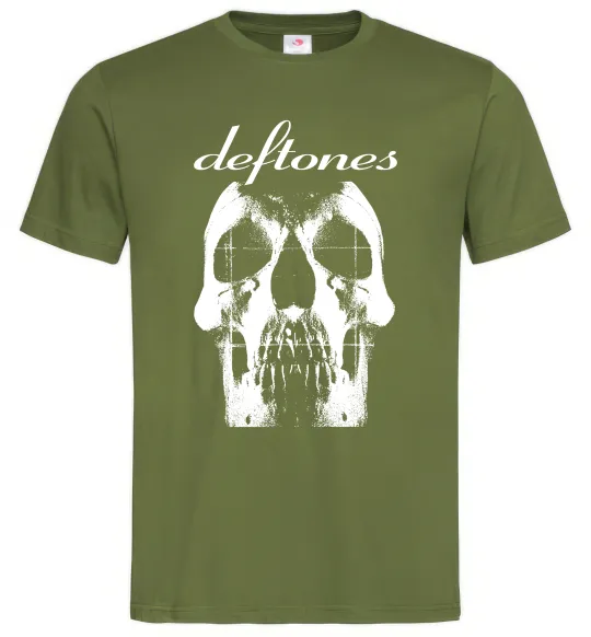 Мужская футболка Deftones skull Оливковый фото