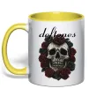 Чашка с цветной ручкой Deftones skull and roses Солнечно желтый фото
