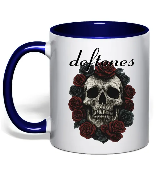 Чашка с цветной ручкой Deftones skull and roses Глубокий темно-синий фото