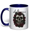 Чашка с цветной ручкой Deftones skull and roses Глубокий темно-синий фото