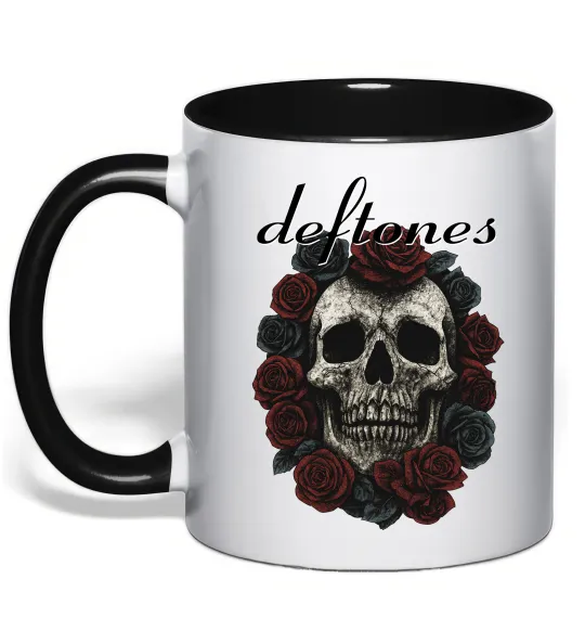 Чашка с цветной ручкой Deftones skull and roses Черный фото