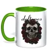 Чашка с цветной ручкой Deftones skull and roses Лаймовый фото
