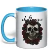 Чашка с цветной ручкой Deftones skull and roses Голубой фото