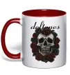 Чашка с цветной ручкой Deftones skull and roses Красный фото