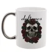 Чашка с цветной ручкой Deftones skull and roses Серебро фото