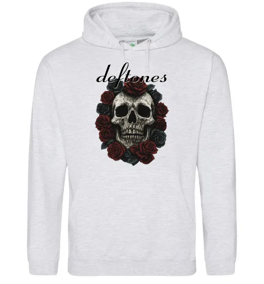 Чоловіча толстовка (худі) Deftones skull and roses Сірий меланж фото