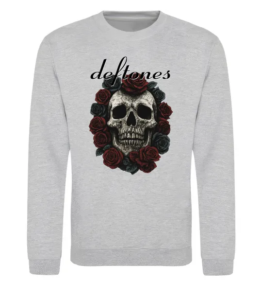 Світшот Deftones skull and roses Сірий меланж фото