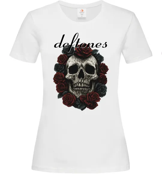 Жіноча футболка Deftones skull and roses Білий фото