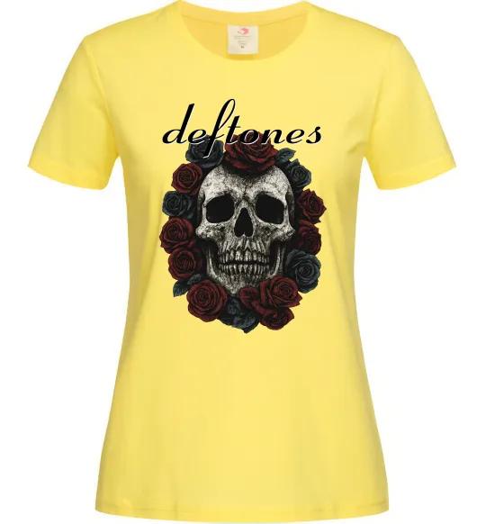 Жіноча футболка Deftones skull and roses Лимонний фото