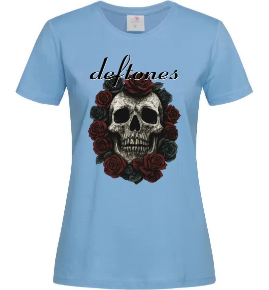 Жіноча футболка Deftones skull and roses Блакитний фото
