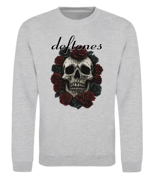 Світшот Deftones skull and roses Сірий меланж фото