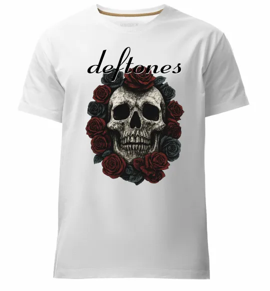Чоловіча преміум футболка Deftones skull and roses Білий фото