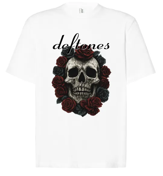 Футболка Оверсайз Deftones skull and roses Белый фото
