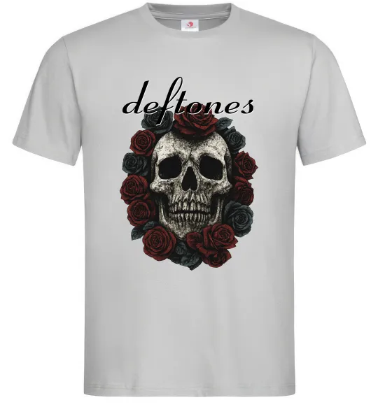 Мужская футболка Deftones skull and roses Серый фото