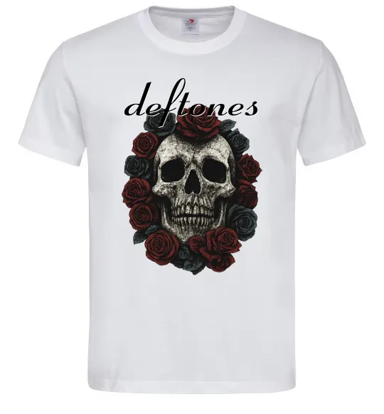 Мужская футболка Deftones skull and roses Белый фото