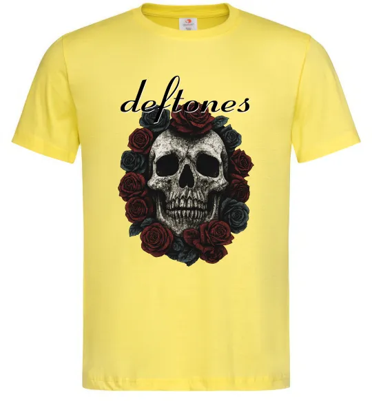 Мужская футболка Deftones skull and roses Лимонный фото