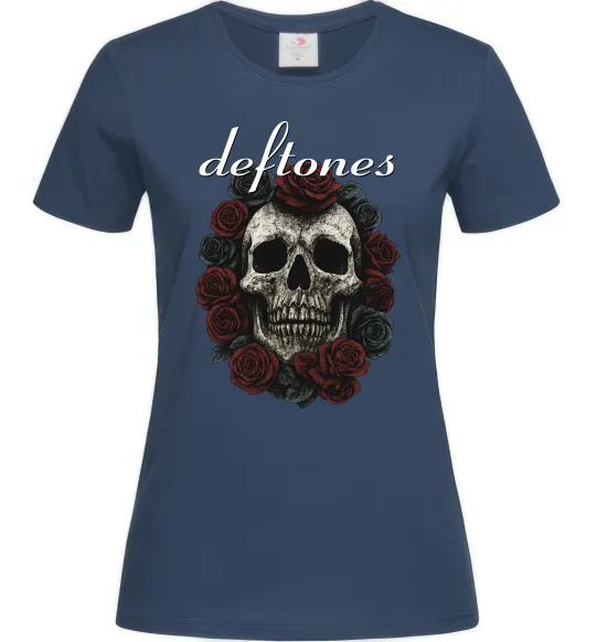 Жіноча футболка Deftones skull and roses Темно-синій фото