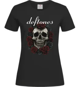 Женская футболка Deftones skull and roses Черный фото