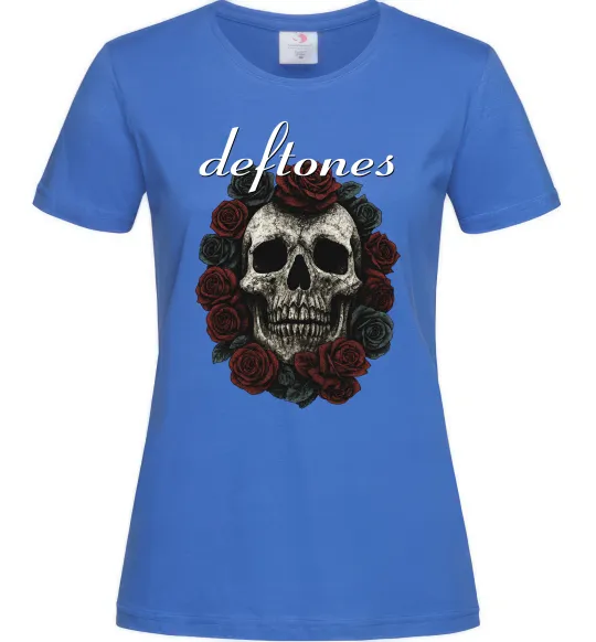 Жіноча футболка Deftones skull and roses Яскраво-синій фото