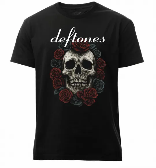 Чоловіча преміум футболка Deftones skull and roses Чорний фото