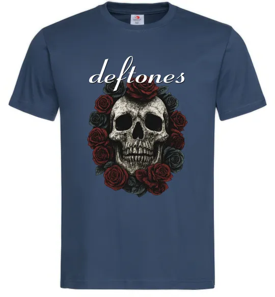 Мужская футболка Deftones skull and roses Темно-синий фото