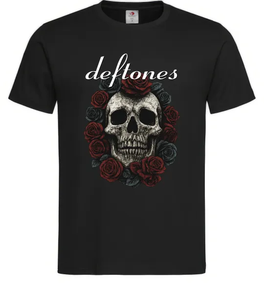 Мужская футболка Deftones skull and roses Черный фото