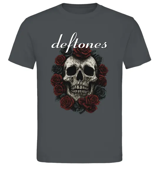 Мужская футболка Deftones skull and roses Графит фото