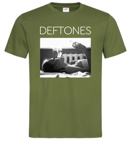 Мужская футболка Deftones smoking Оливковый фото