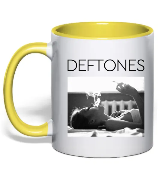 Чашка с цветной ручкой Deftones smoking Лимонный фото