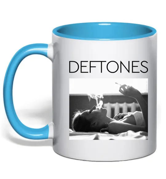 Чашка с цветной ручкой Deftones smoking Голубой фото