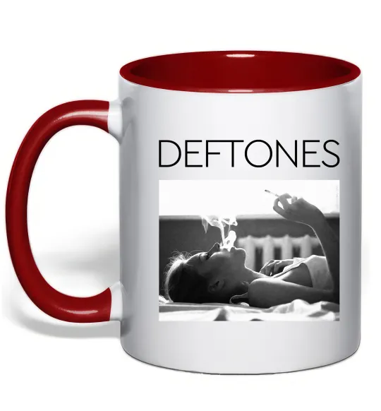 Чашка с цветной ручкой Deftones smoking Красный фото