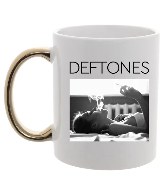 Чашка с цветной ручкой Deftones smoking Золото фото