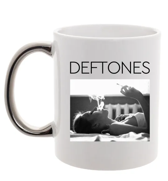 Чашка с цветной ручкой Deftones smoking Серебро фото