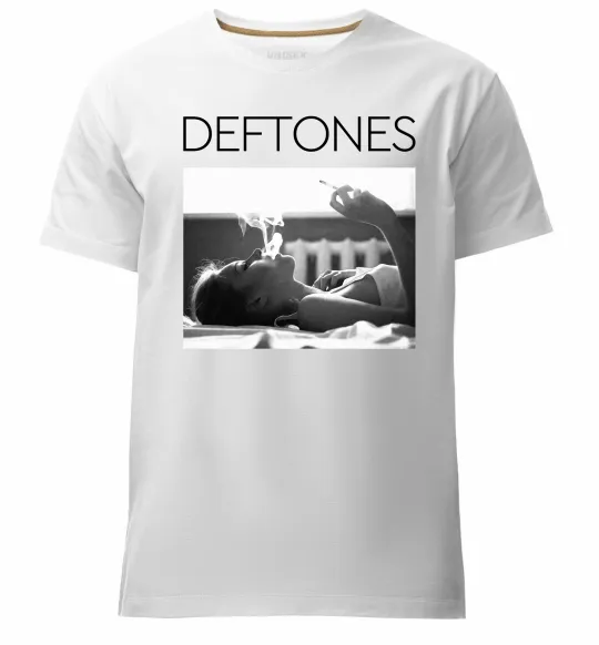 Мужская премиум футболка Deftones smoking Белый фото