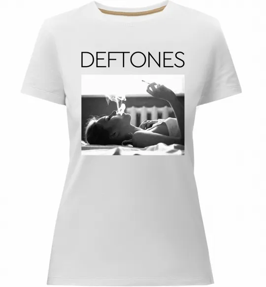 Женская премиум футболка Deftones smoking Белый фото