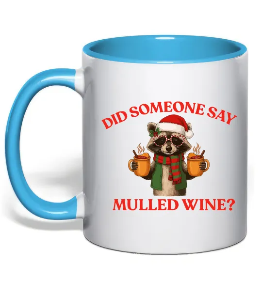 Чашка с цветной ручкой Єнот з глінтвейном Голубой фото