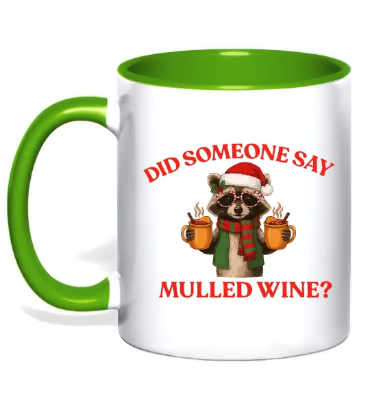 Чашка с цветной ручкой Єнот з глінтвейном Зеленый фото